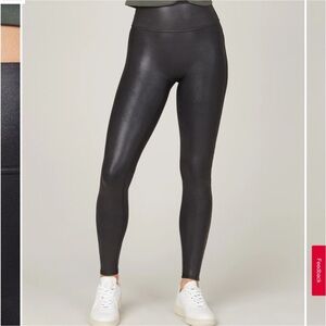 SPANX Faux Leather Black High-Waisted Leggings Size XS Lace